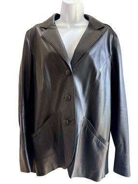 Vintage Lafayette 148 NY Leather Blazer Jacket Merino Wool Side Panels Size